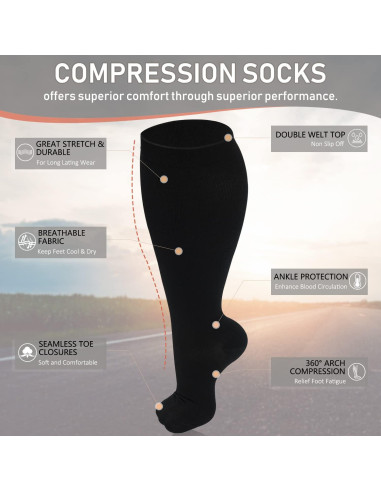 Calcetines de Compresión Diu Life 3 Pares Talla Grande Negro