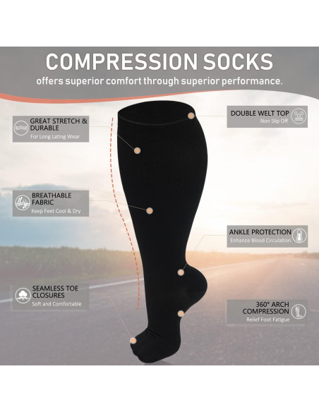 Calcetines de Compresión Diu Life 3 Pares Talla Grande Negro