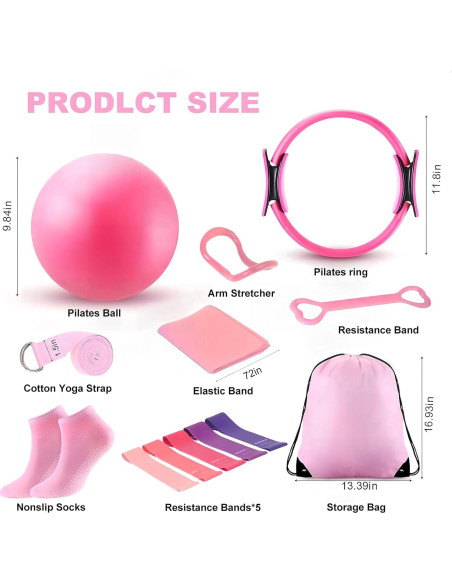 Conjunto de Pilates IJEUH 13 Piezas Rosa para Mujeres