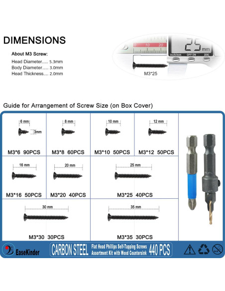 Kit de Tornillos Autoperforantes EaseKinder 440PCS M3 Acero