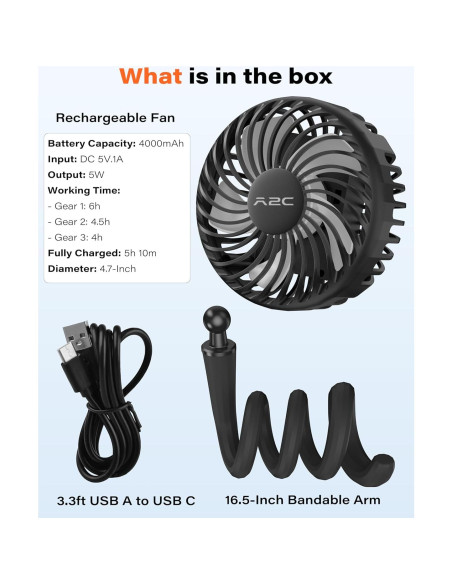 Ventilador A2C para Bicicleta Peloton 4.7" Recargable 4000mAh