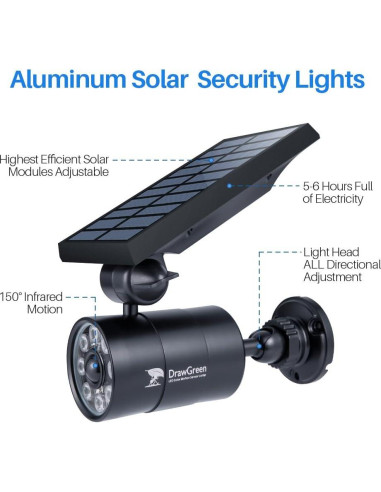 Luces de Movimiento Solar DrawGreen 1400LM Aluminio Negro