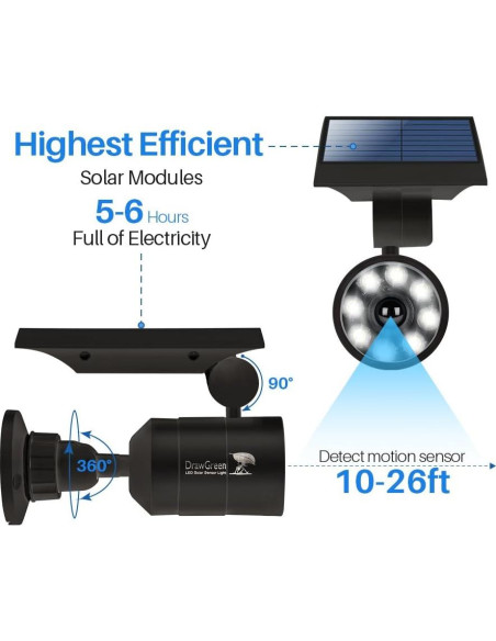 Luces de Movimiento Solar DrawGreen 1400LM Aluminio Negro