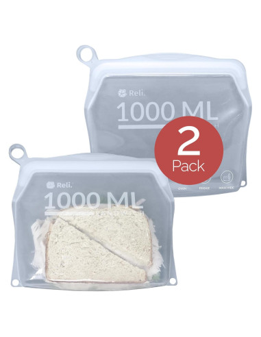 Bolsas de Silicona Reutilizables Reli. 1000ml, 2 Paquete, Transparente