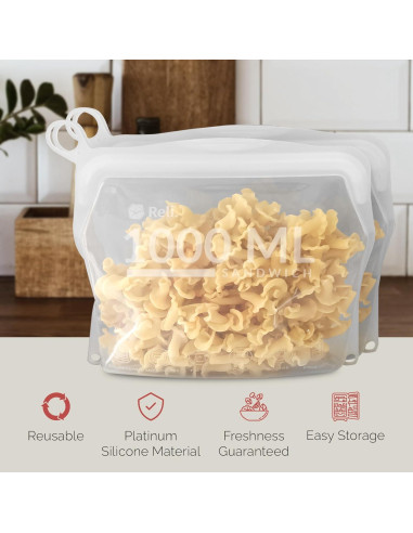 Bolsas de Silicona Reutilizables Reli. 1000ml, 2 Paquete, Transparente
