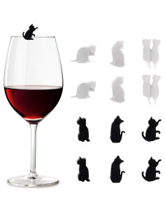 Marcadores de Copas de Vino TENDYCOCO Silicona Gato 12pcs 2