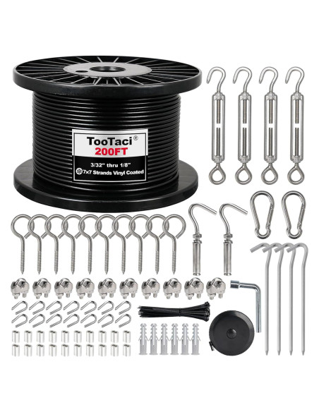 Kit de Cable de Acero Inoxidable 1/8" 61m TooTaci con Tensores