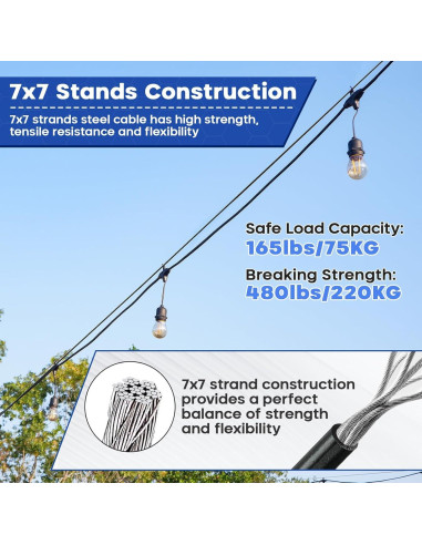 Kit de Cable de Acero Inoxidable 1/8" 61m TooTaci con Tensores