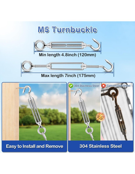 Kit de Cable de Acero Inoxidable 1/8" 61m TooTaci con Tensores