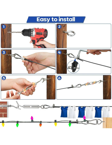 Kit de Cable de Acero Inoxidable 1/8" 61m TooTaci con Tensores