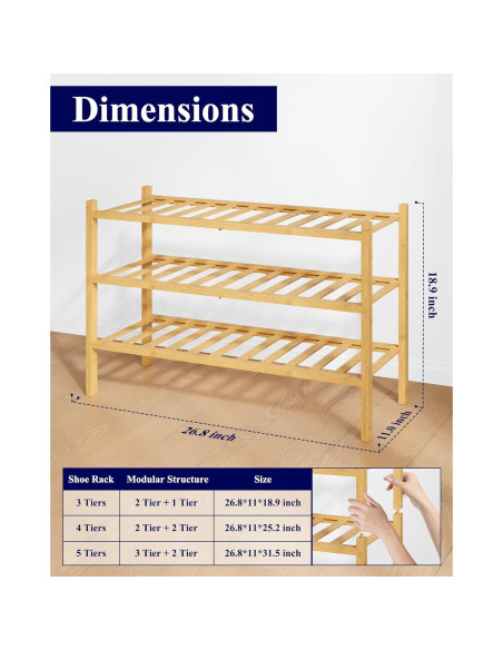Estante de Zapatos Kitsure de Bambú Natural 68x28x48 cm