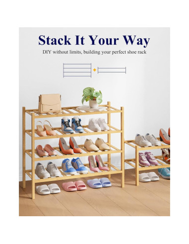 Estante de Zapatos Kitsure de Bambú Natural 68x28x48 cm
