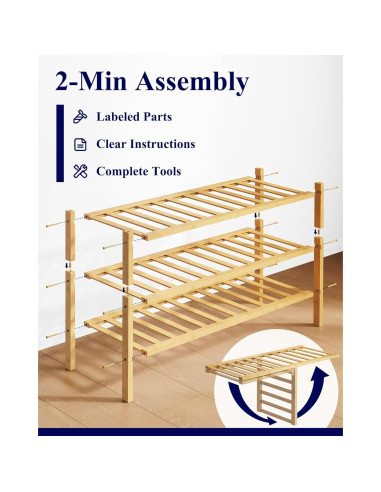 Estante de Zapatos Kitsure de Bambú Natural 68x28x48 cm