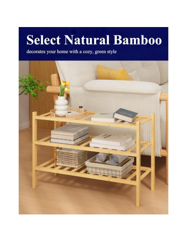 Estante de Zapatos Kitsure de Bambú Natural 68x28x48 cm