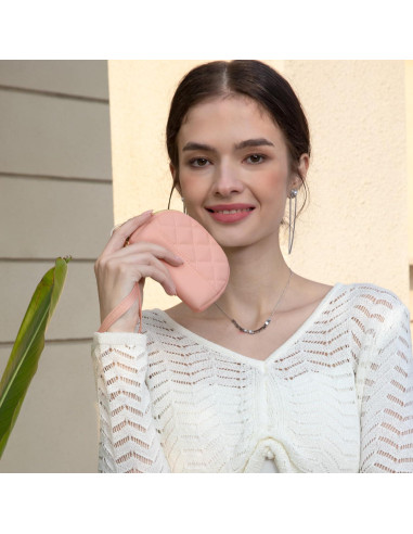 Monedero Acolchado de Nylon M-Plateau Rosa con Correa