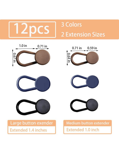 12 Extensores de Botón para Jeans ZTEOFO - Negro, Azul, Caqui