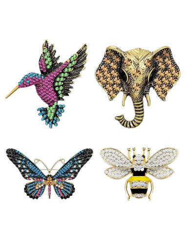 Juego de 4 Broches de Cristal Vintage para Mujeres - Accesorios Elegantes