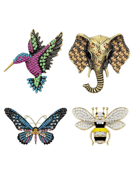 Juego de 4 Broches de Cristal Vintage para Mujeres - Accesorios Elegantes