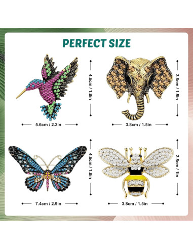 Juego de 4 Broches de Cristal Vintage para Mujeres - Accesorios Elegantes