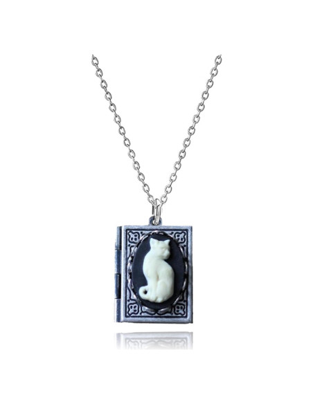 Collar Locket de Libro de Fotos WCRAZYE Gato Negro para Mujeres