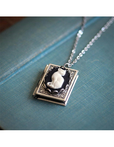 Collar Locket de Libro de Fotos WCRAZYE Gato Negro para Mujeres