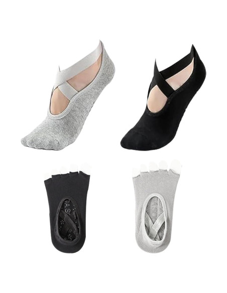 Calcetines Antideslizantes para Mujeres - 2 Pares Gris y Negro