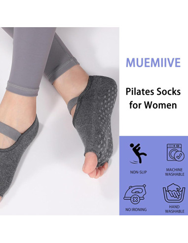 Calcetines Antideslizantes para Mujeres - 2 Pares Gris y Negro