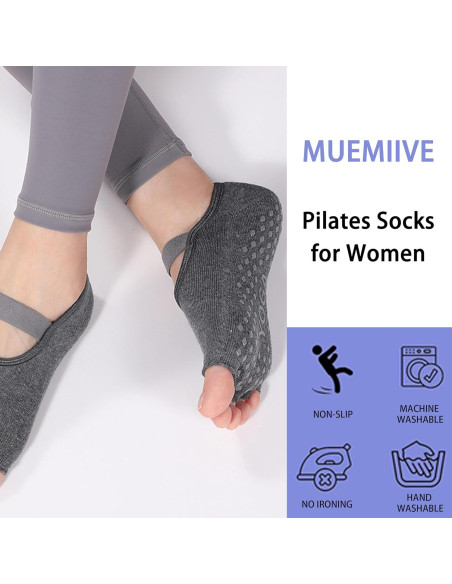 Calcetines Antideslizantes para Mujeres - 2 Pares Gris y Negro