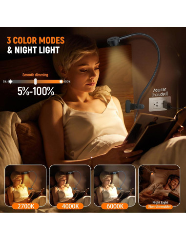 Luz de Lectura LED RVSPARK con Clip Flexible y 3 Modos