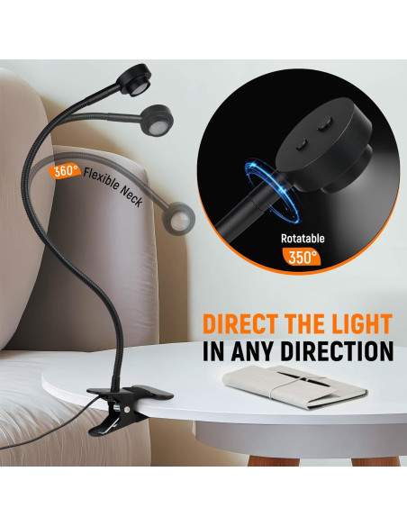 Luz de Lectura LED RVSPARK con Clip Flexible y 3 Modos