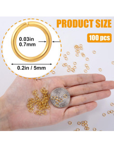 100 Anillas de Salto de Oro 18K Hzopcw 5mm para Joyería 2