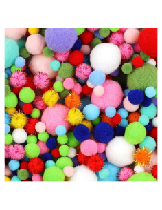 900 Pom Poms Multicolor Phinus para Manualidades 5 Tamaños