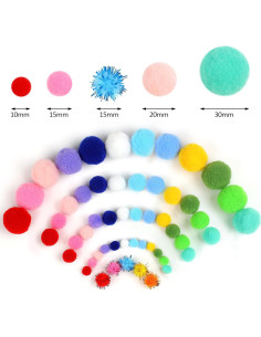 900 Pom Poms Multicolor Phinus para Manualidades 5 Tamaños 2