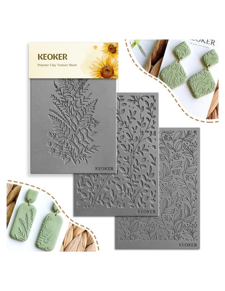 Hojas de Textura de Arcilla Polimérica Keoker 10PC para Aretes