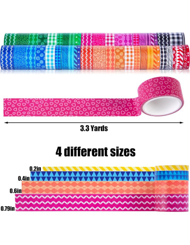Conjunto de Cinta Washi Shindel 50 Rollos 4 Tamaños 3.02m