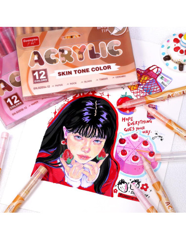 Set de 12 Marcadores de Pintura Acrílica Guangna Multicolor