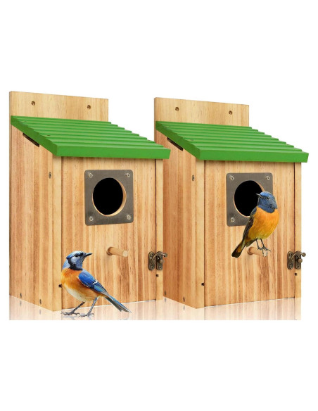 Paquete de 2 casas para pájaros de cedro con protección