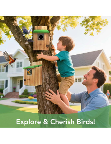 Paquete de 2 casas para pájaros de cedro con protección