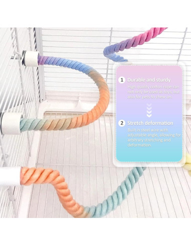 Perchas de Cuerda para Aves Wanheart 3 Pcs Coloridas 16x14.5 cm