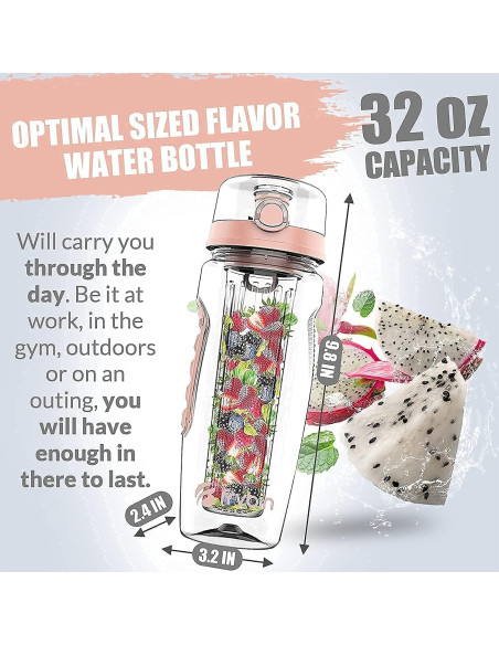 Botella de Agua con Infusor Frybin 0.95L Rosa Libre de BPA