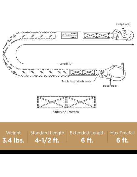 Cuerda de Seguridad AFP 1.83m con Absorción de Choque y Ganchos