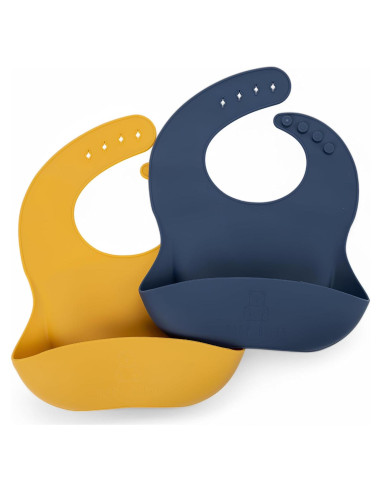 Babero de Silicona 2-Pack Grado Alimenticio Ajustable