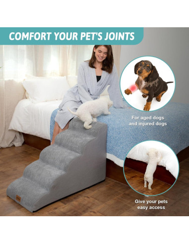 Escalera para Perros Cozy Kiss 5 Escalones Gris 83.8x39.9x57.4 cm