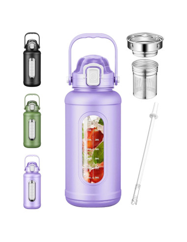 Botella de Agua de Vidrio Nefeeko 1500 ml con Pajilla y Asa