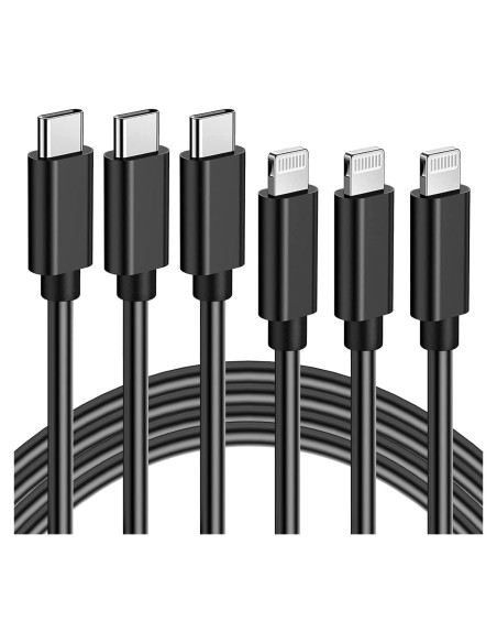 Cable USB-C a Lightning Quntis 3FT Carga Rápida 3Pack Negro