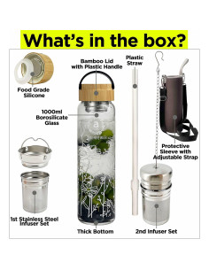 Botella de Agua de Vidrio Borosilicato 32oz Ameiin con Infusor 2