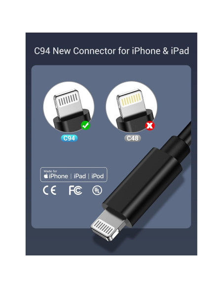 Cable USB-C a Lightning Quntis 3FT Carga Rápida 3Pack Negro