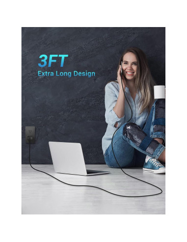 Cable USB-C a Lightning Quntis 3FT Carga Rápida 3Pack Negro