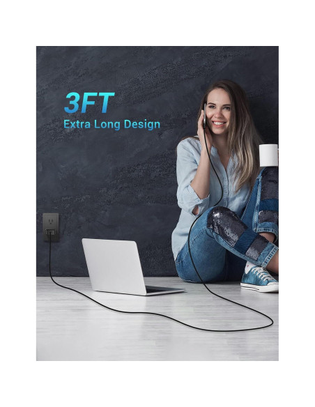 Cable USB-C a Lightning Quntis 3FT Carga Rápida 3Pack Negro