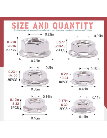Hilitchi 100 Pcs Tuercas de Bloqueo Hexagonales Acero Inoxidable 304